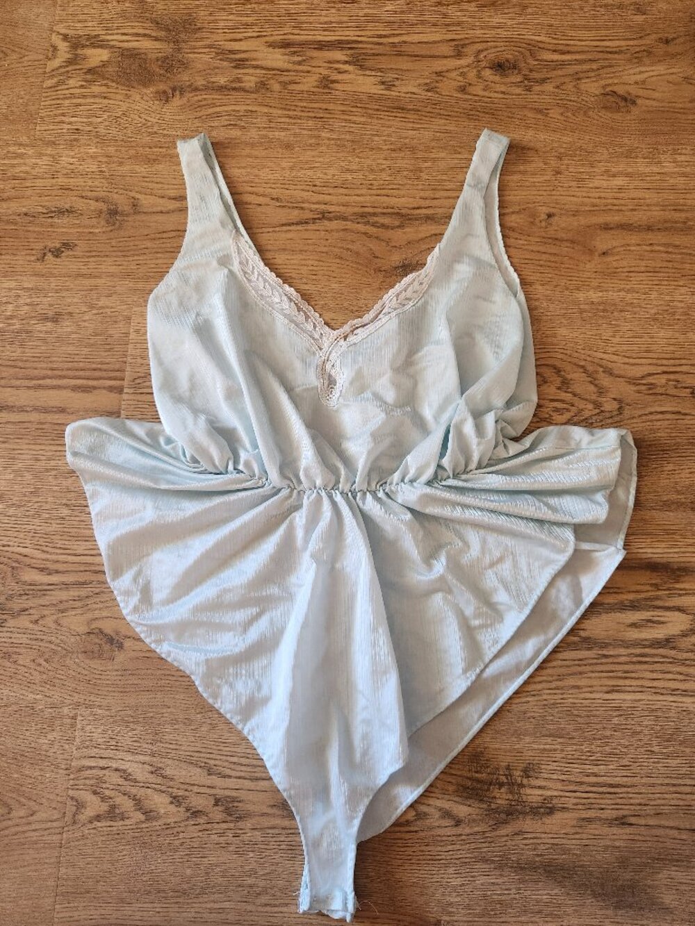 Vintage 80s Ice Blue Teddy Body Suit Romper Lingerie Coquette Boudoir Lrg